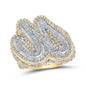 10kt Two - tone Gold Mens Baguette Diamond M Initial Letter Ring 8 - 1/3 Cttw - A Dazzling Expression of Masculinity - Splendid Jewellery