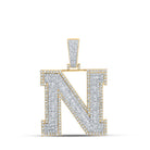 10kt Two - tone Gold Mens Baguette Diamond N Initial Letter Charm Pendant 2 - 5/8 Cttw | Splendid Jewellery - Splendid Jewellery