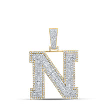 Load image into Gallery viewer, 10kt Two - tone Gold Mens Baguette Diamond N Initial Letter Charm Pendant 2 - 5/8 Cttw | Splendid Jewellery - Splendid Jewellery