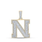10kt Two - tone Gold Mens Baguette Diamond N Initial Letter Charm Pendant 2 - 5/8 Cttw | Splendid Jewellery - Splendid Jewellery