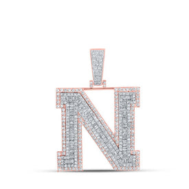 10kt Two - tone Gold Mens Baguette Diamond N Initial Letter Charm Pendant 2 - 5/8 Cttw | Splendid Jewellery - Splendid Jewellery