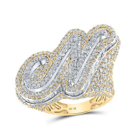 10kt Two - tone Gold Mens Baguette Diamond N Initial Letter Ring 9 Cttw - Luxurious Initials of Gold Diamond Ring for Men - Splendid Jewellery