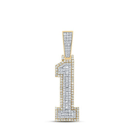 10kt Two - tone Gold Mens Baguette Diamond Number 1 Charm Pendant 1 Cttw - Splendid Jewellery