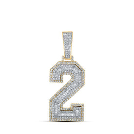 10kt Two - tone Gold Mens Baguette Diamond Number 2 Charm Pendant 1 - 5/8 Cttw | Splendid Jewellery - Splendid Jewellery