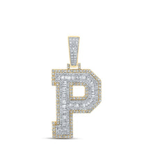 Load image into Gallery viewer, 10kt Two - tone Gold Men's Baguette Diamond P Initial Letter Charm Pendant - 1 - 7/8 Cttw - Splendid Jewellery