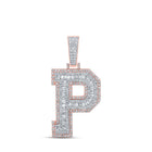 10kt Two - tone Gold Men's Baguette Diamond P Initial Letter Charm Pendant 1 - 7/8 Cttw | Splendid Jewellery - Splendid Jewellery