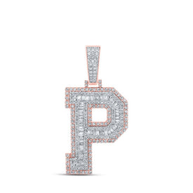 10kt Two - tone Gold Men's Baguette Diamond P Initial Letter Charm Pendant 1 - 7/8 Cttw | Splendid Jewellery - Splendid Jewellery