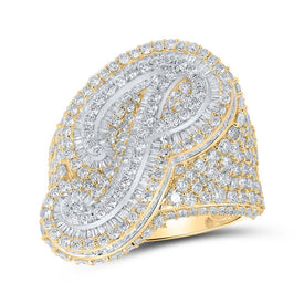 10kt Two - tone Gold Mens Baguette Diamond P Initial Letter Ring 7 Cttw - Splendid Jewellery