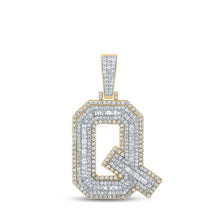 Load image into Gallery viewer, 10kt Two - tone Gold Mens Baguette Diamond Q Initial Letter Charm Pendant 2 - 1/5 Cttw | Splendid Jewellery - Splendid Jewellery