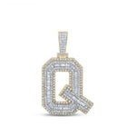 10kt Two - tone Gold Mens Baguette Diamond Q Initial Letter Charm Pendant 2 - 1/5 Cttw | Splendid Jewellery - Splendid Jewellery
