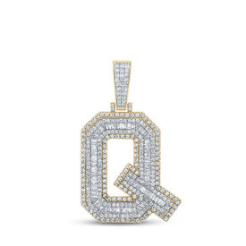 10kt Two - tone Gold Mens Baguette Diamond Q Initial Letter Charm Pendant 2 - 1/5 Cttw | Splendid Jewellery - Splendid Jewellery
