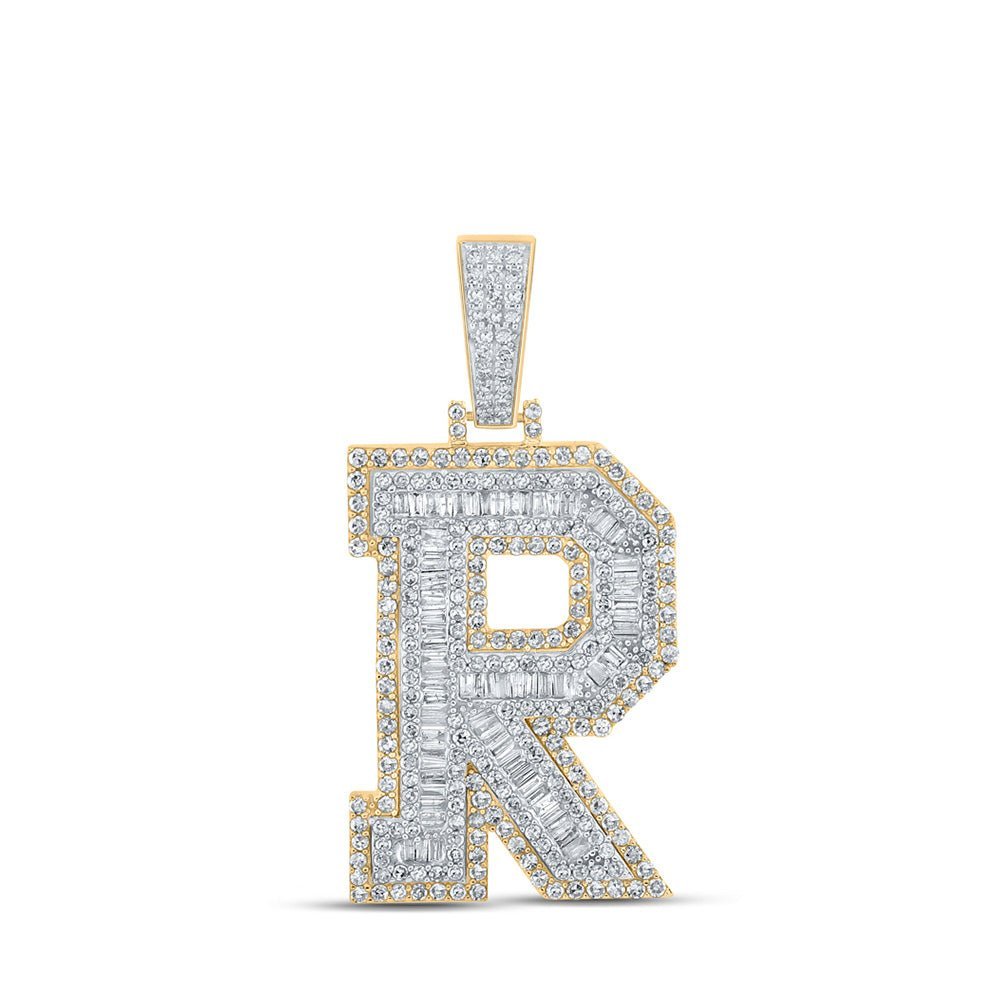 10kt Two - tone Gold Men's Baguette Diamond R Initial Letter Charm Pendant - 2 Cttw - Splendid Jewellery