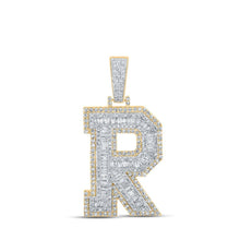 Load image into Gallery viewer, 10kt Two - tone Gold Men's Baguette Diamond R Initial Letter Charm Pendant - 2 Cttw - Splendid Jewellery