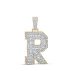 10kt Two - tone Gold Men's Baguette Diamond R Initial Letter Charm Pendant - 2 Cttw - Splendid Jewellery