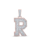 10kt Two - tone Gold Men's Baguette Diamond R Initial Letter Charm Pendant - 2 Cttw - Splendid Jewellery