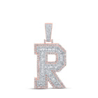 10kt Two - tone Gold Men's Baguette Diamond R Initial Letter Charm Pendant - 2 Cttw - Splendid Jewellery