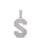 10kt Two - tone Gold Mens Baguette Diamond S Initial Letter Charm Pendant 1 - 3/4 Cttw - Splendid Jewellery