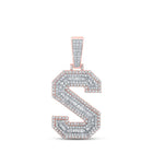10kt Two - tone Gold Mens Baguette Diamond S Initial Letter Charm Pendant 1 - 3/4 Cttw - Splendid Jewellery