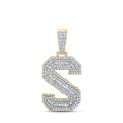 10kt Two - tone Gold Men's Baguette Diamond S Letter Charm Pendant - 1 - 3/4 Cttw - Splendid Jewellery