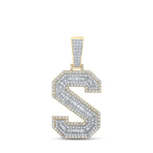 Load image into Gallery viewer, 10kt Two - tone Gold Men's Baguette Diamond S Letter Charm Pendant - 1 - 3/4 Cttw - Splendid Jewellery