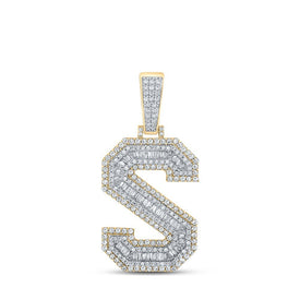 10kt Two - tone Gold Men's Baguette Diamond S Letter Charm Pendant - 1 - 3/4 Cttw - Splendid Jewellery