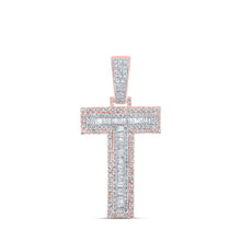 Load image into Gallery viewer, 10kt Two - tone Gold Men's Baguette Diamond T Initial Letter Charm Pendant - 1 - 3/8 Cttw | Splendid Jewellery - Splendid Jewellery