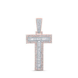10kt Two - tone Gold Men's Baguette Diamond T Initial Letter Charm Pendant - 1 - 3/8 Cttw | Splendid Jewellery - Splendid Jewellery