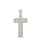 10kt Two - tone Gold Mens Baguette Diamond T Initial Letter Charm Pendant - A Dazzling Statement Piece for Men - Splendid Jewellery