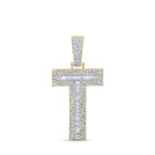 10kt Two - tone Gold Mens Baguette Diamond T Initial Letter Charm Pendant - A Dazzling Statement Piece for Men - Splendid Jewellery