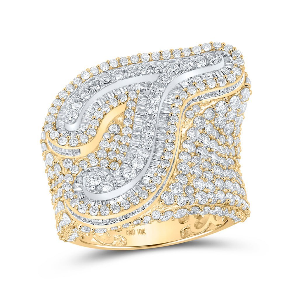 10kt Two - tone Gold Mens Baguette Diamond T Initial Letter Ring 7 - 3/4 Cttw | Splendid Jewellery - Splendid Jewellery