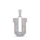 10kt Two - tone Gold Mens Baguette Diamond U Initial Letter Charm Pendant 1 - 7/8 Cttw - Splendid Jewellery