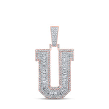 Load image into Gallery viewer, 10kt Two - tone Gold Mens Baguette Diamond U Initial Letter Charm Pendant 1 - 7/8 Cttw - Splendid Jewellery