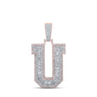 10kt Two - tone Gold Mens Baguette Diamond U Initial Letter Charm Pendant 1 - 7/8 Cttw - Splendid Jewellery