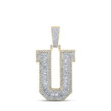 Load image into Gallery viewer, 10kt Two - tone Gold Men's Baguette Diamond U Initial Letter Charm Pendant 1 - 7/8 Cttw | Splendid Jewellery - Splendid Jewellery