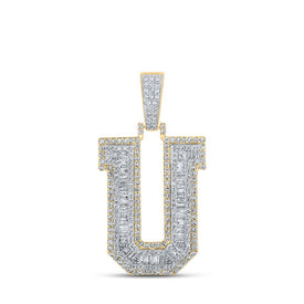 10kt Two - tone Gold Men's Baguette Diamond U Initial Letter Charm Pendant 1 - 7/8 Cttw | Splendid Jewellery - Splendid Jewellery