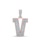 10kt Two - tone Gold Men's Baguette Diamond V Initial Charm Pendant - 2 Cttw - Splendid Jewellery