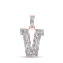 Load image into Gallery viewer, 10kt Two - tone Gold Men's Baguette Diamond V Initial Charm Pendant - 2 Cttw - Splendid Jewellery