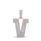 10kt Two - tone Gold Men's Baguette Diamond V Initial Charm Pendant - 2 Cttw - Splendid Jewellery