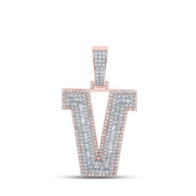 10kt Two - tone Gold Men's Baguette Diamond V Initial Charm Pendant - 2 Cttw - Splendid Jewellery