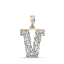 Load image into Gallery viewer, 10kt Two - tone Gold Men's Baguette Diamond V Initial Letter Charm Pendant - 2 Cttw - Splendid Jewellery