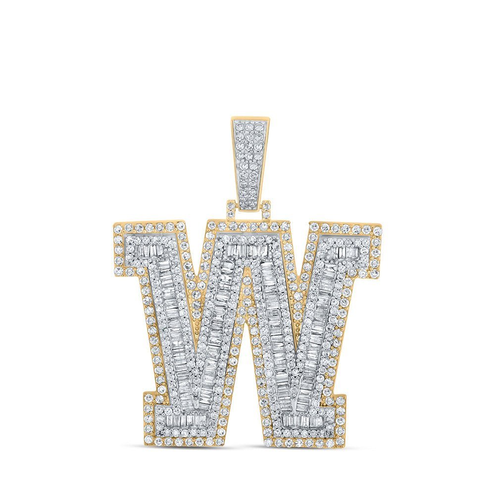 10kt Two - tone Gold Men's Baguette Diamond W Initial Letter Charm Pendant - 3 Cttw - Splendid Jewellery