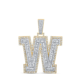 10kt Two - tone Gold Men's Baguette Diamond W Initial Letter Charm Pendant - 3 Cttw - Splendid Jewellery