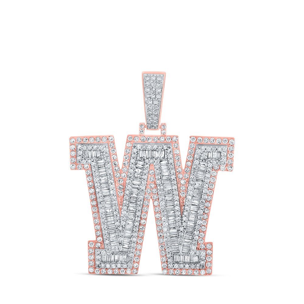 10kt Two - tone Gold Mens Baguette Diamond W Initial Letter Charm Pendant 3 Cttw - Splendid Jewellery