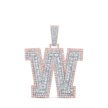 Load image into Gallery viewer, 10kt Two - tone Gold Mens Baguette Diamond W Initial Letter Charm Pendant 3 Cttw - Splendid Jewellery