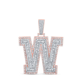 10kt Two - tone Gold Mens Baguette Diamond W Initial Letter Charm Pendant 3 Cttw - Splendid Jewellery