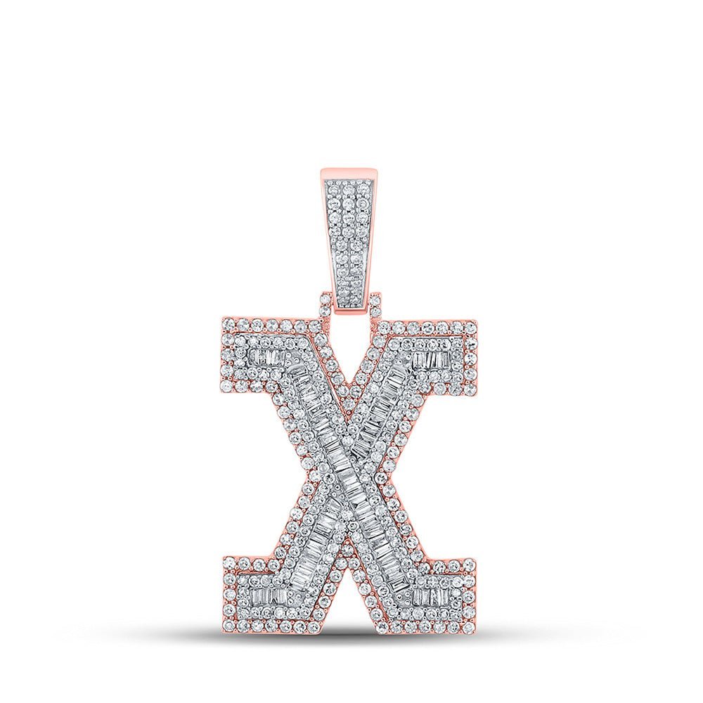 10kt Two - tone Gold Mens Baguette Diamond X Initial Letter Charm Pendant 2 Cttw - A Stunning Statement Piece for Men - Splendid Jewellery