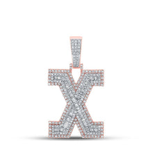Load image into Gallery viewer, 10kt Two - tone Gold Mens Baguette Diamond X Initial Letter Charm Pendant 2 Cttw - A Stunning Statement Piece for Men - Splendid Jewellery
