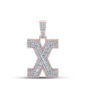 10kt Two - tone Gold Mens Baguette Diamond X Initial Letter Charm Pendant 2 Cttw - A Stunning Statement Piece for Men - Splendid Jewellery