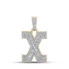 10kt Two - tone Gold Mens Baguette Diamond X Initial Letter Charm Pendant - 2 Cttw | Splendid Jewellery - Splendid Jewellery