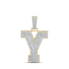 10kt Two - tone Gold Mens Baguette Diamond Y Initial Letter Charm Pendant - 1 - 5/8 Cttw | Splendid Jewellery - Splendid Jewellery
